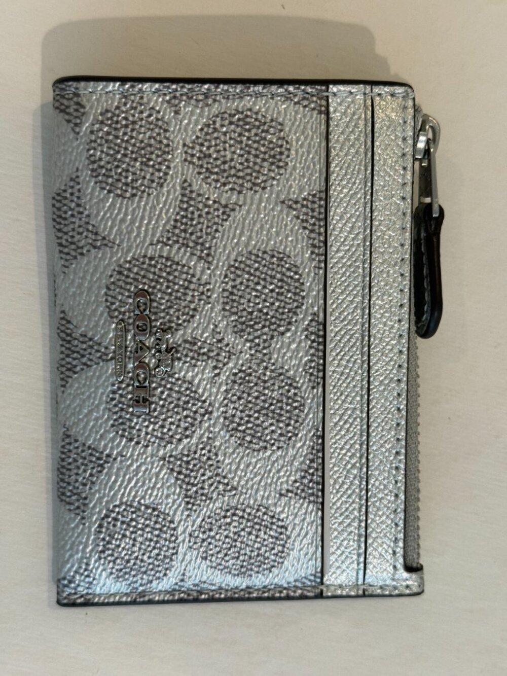 Coach Min/Skinny ID Case Card Holder Signature Canvas key chain/ Wallet Silver - Picture 14 of 14
